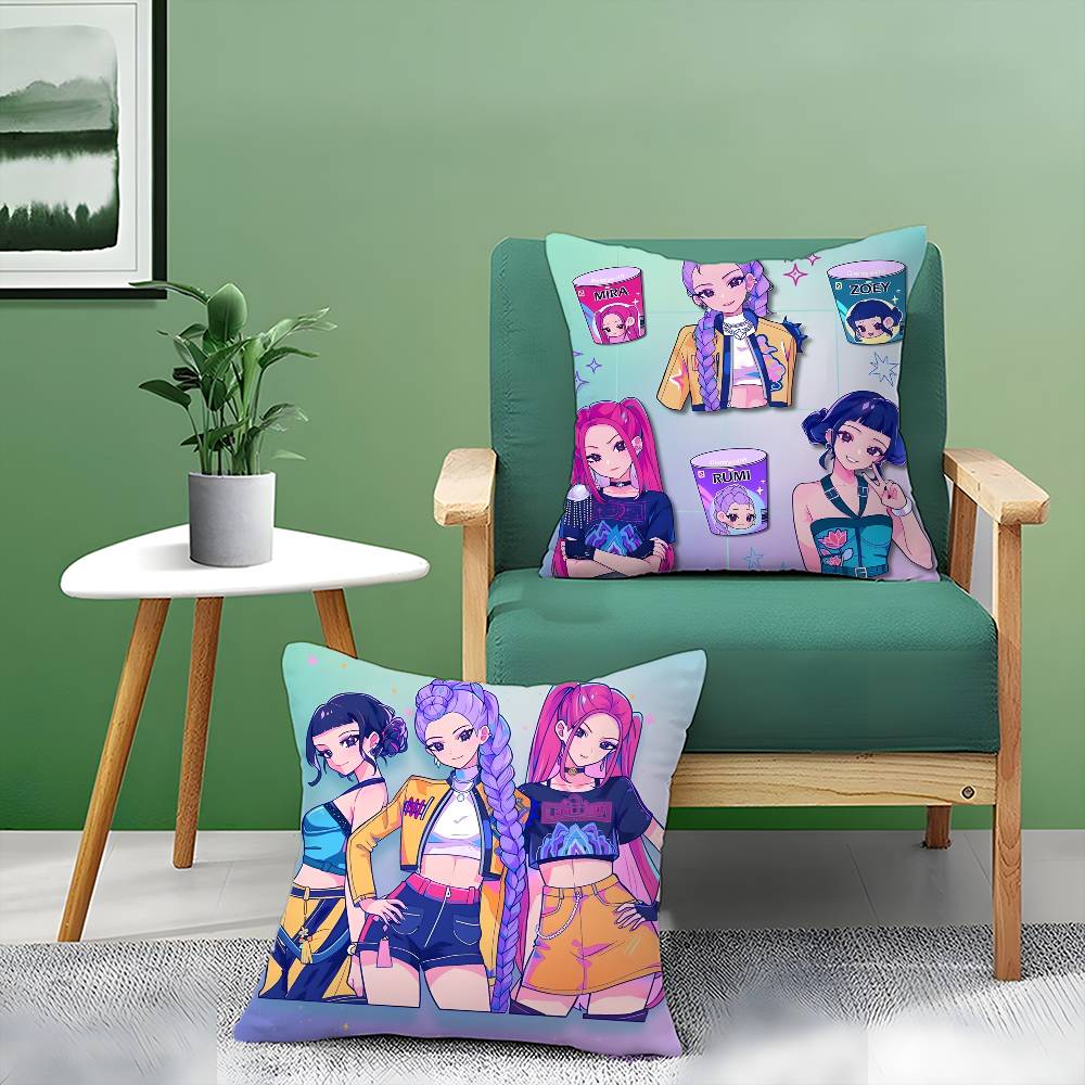 Pop-Cartoon Movie K-Pop Demon Hunters Pillow Case Anti-dustmite Pillowcase Invisible Zipper Silky Short Plush Sofa Cushion Cover