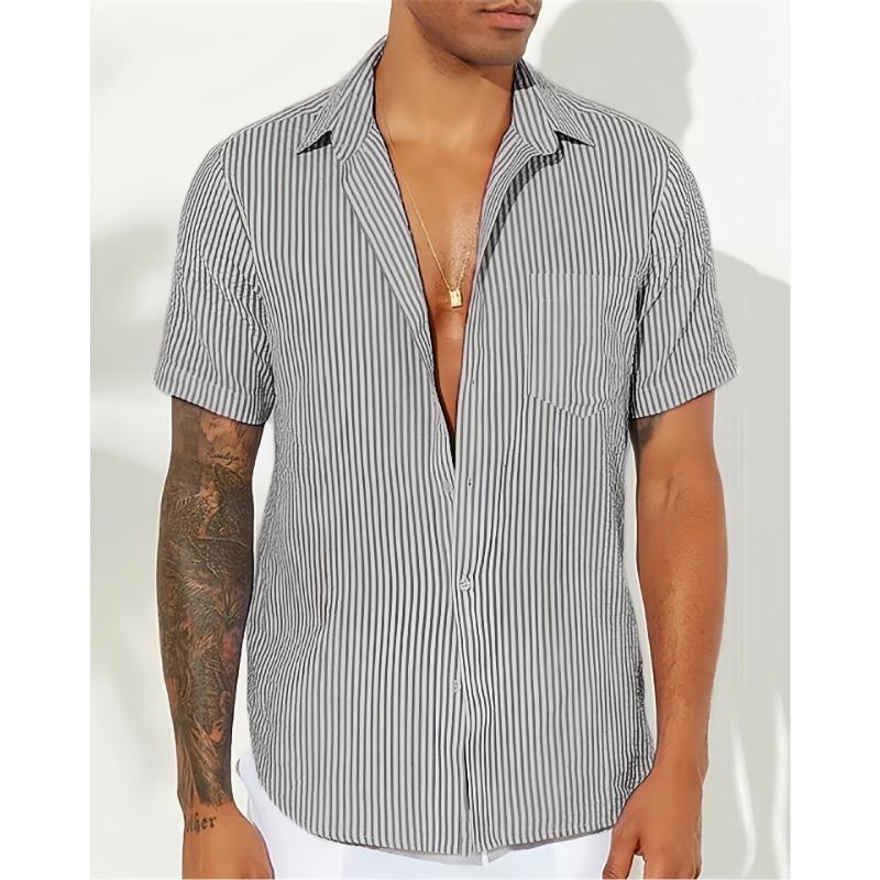 Простая и модная полосатая повседневная мужская рубашка с коротким рукавом S