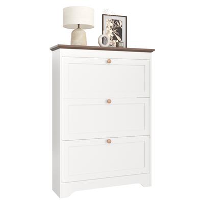 Shoe Cabinet with 3 Flaps Shoe Rack, Small Shoe Cabinet for the Entrance Area, Shoe Cabinet with Large Capacity, Round Handles