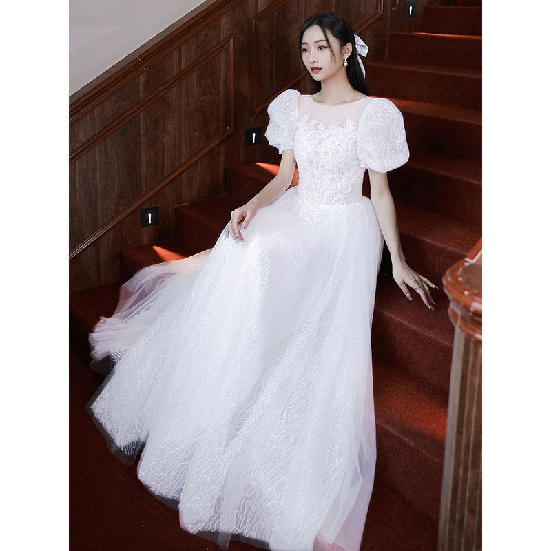 White Evening Dress Women's 1011 New Summer Banquet Temperament Tutu Skirt Birthday Host Dignified Atmosphere Dress