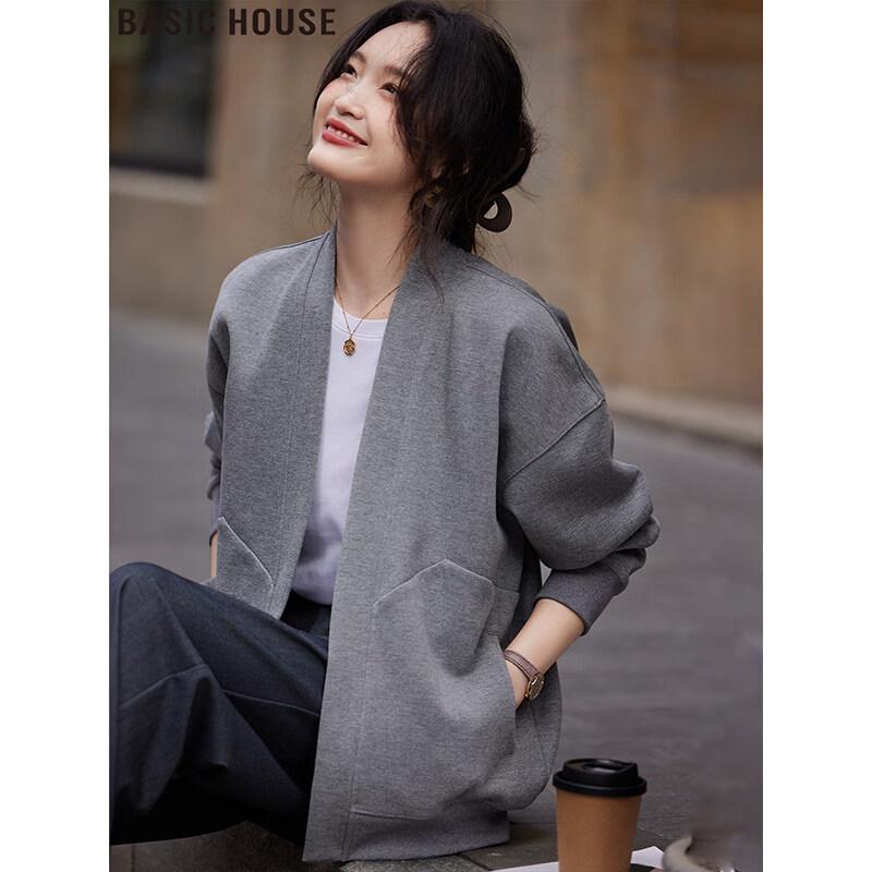 Basic House Women s Relaxed Fit Collarless Jacket M