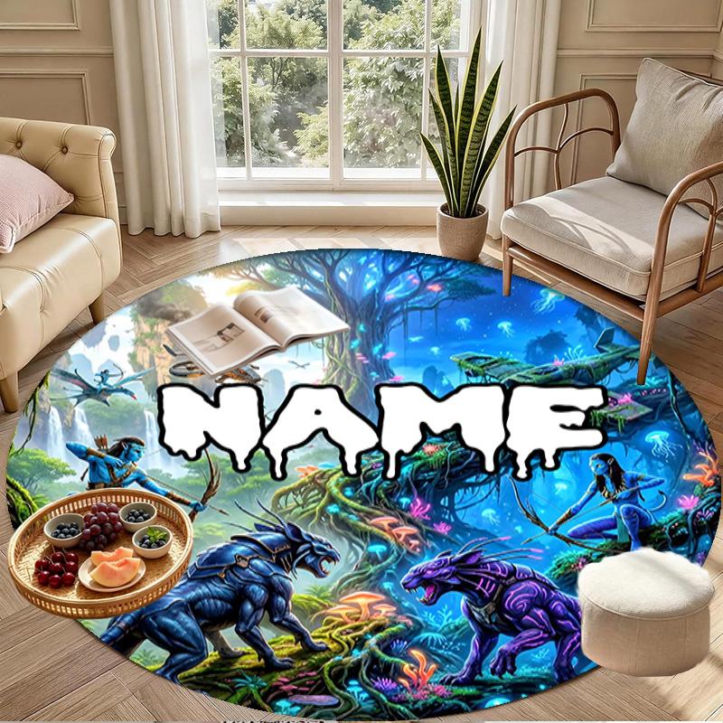 Custom Name Personalized Avatar Print Round Rug, Versatile Home Decor Carpet, for Playroom, Apartment, Balcony, Entryway, Hallway Gift