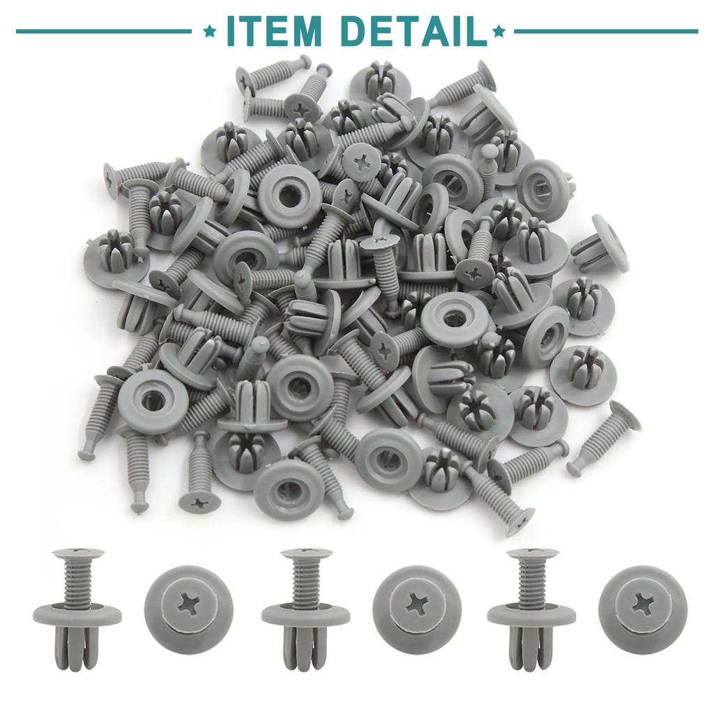 ACROPIX 8.5mm Gray Plastic Push Pin Bumper Fender Rivet Expansion Screw Clips - 50 Pieces