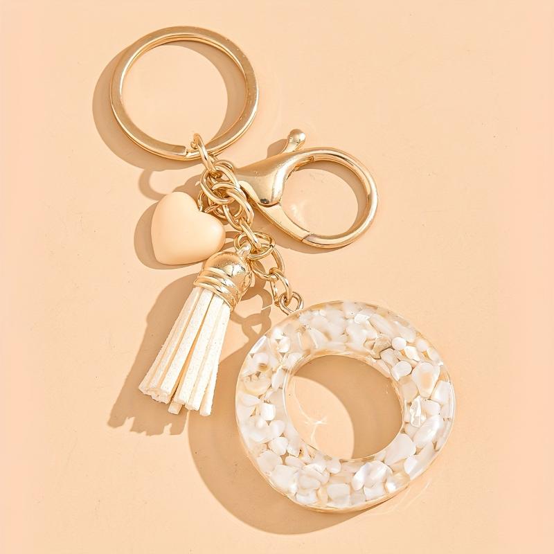 26 Iniciais Alfabeto A a Z Chaveiro de Letra Borla em Forma de Coração Bege Argolas de Chave Moda Enfeite Pendurado para Bolsa Bugiganga de Carro Presentes