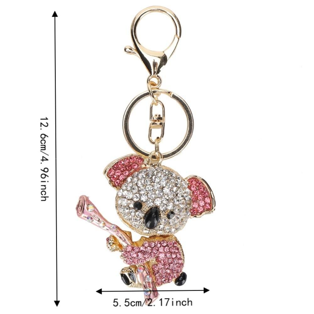 2pcs Pink Color Koala Bear Keychain Rhinestone Decoration Crystal Rhinestone Keychain  For Women