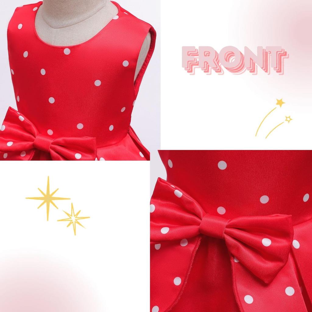[maru5] Minnie Mouse-style Cosplay Kids' Dress, 110cm, Halloween, Theme Park, Girls' Costume, One-Piece Set with Headband (110cm)
