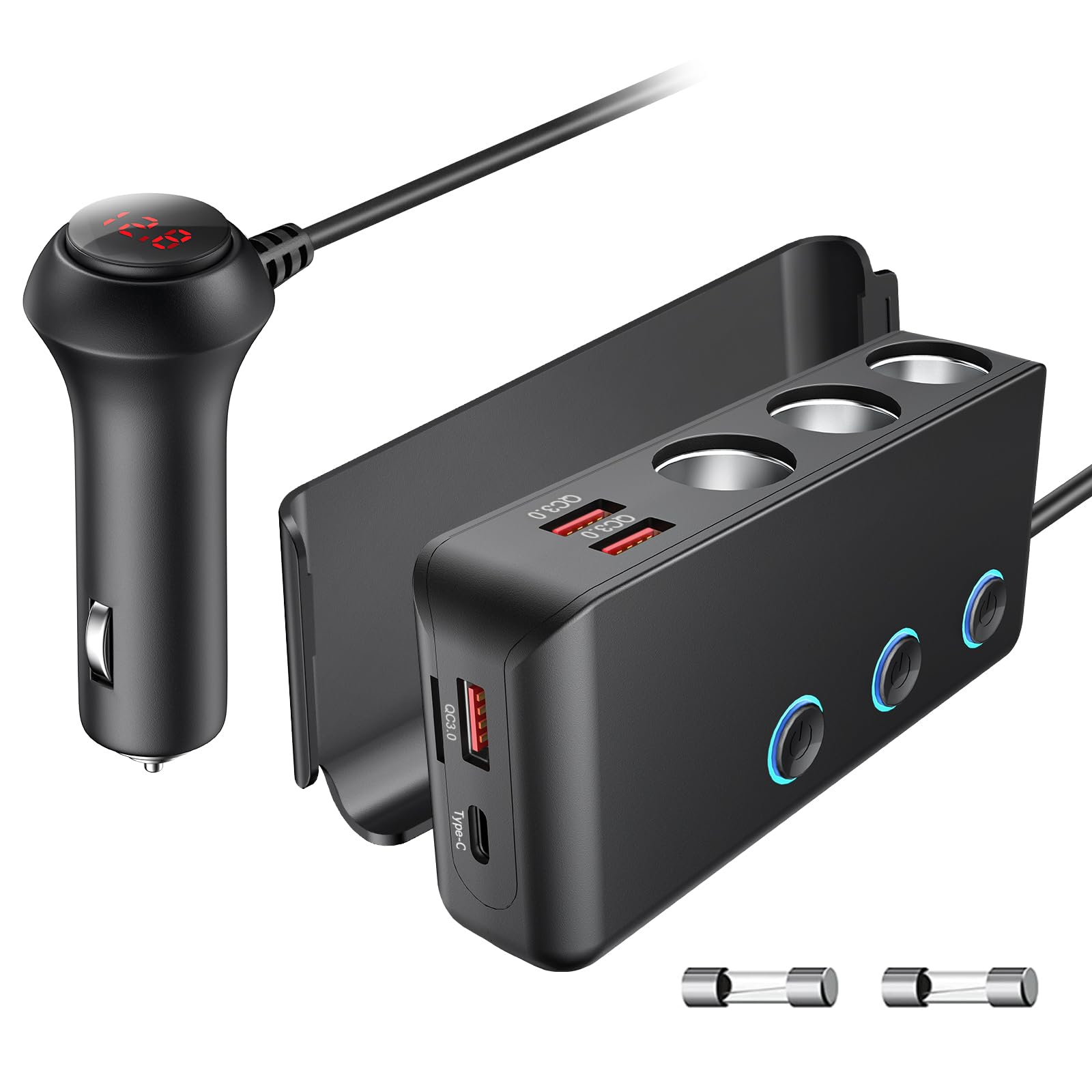 

OOWOLF Cigarette Lighter Socket, 3 Row Expansion Socket, Black чёрный