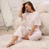Spring Summer Pajamas Set for Women White Heart Print Short Sleeve Tops and Long Pants Sleepwear Casual Loose Soft Pyjamas Homewear