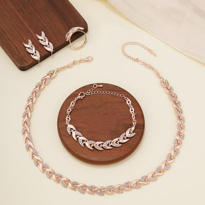 European and American Light Luxury Wheat Ear Diamond Necklace, Bracelet, Earrings, and Ring Four-piece Set for Women, Fashionable and Versatile