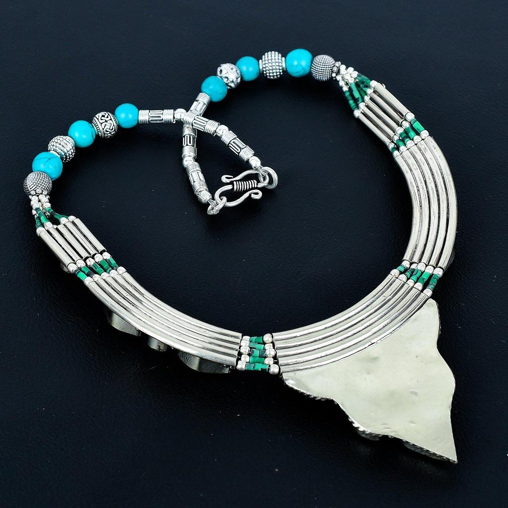 Turquoise 925 Sterling Silver Necklace Tibetan Silver Necklace Bohemian Antique Necklace Handmade Jewelry Nepali Necklace Gift For Wife