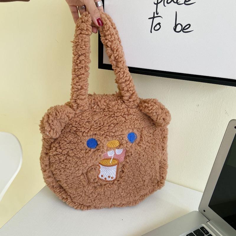 02 Cute Lamb Plush Bear Ears Handbag Sweet Versatile Student Class Handbag