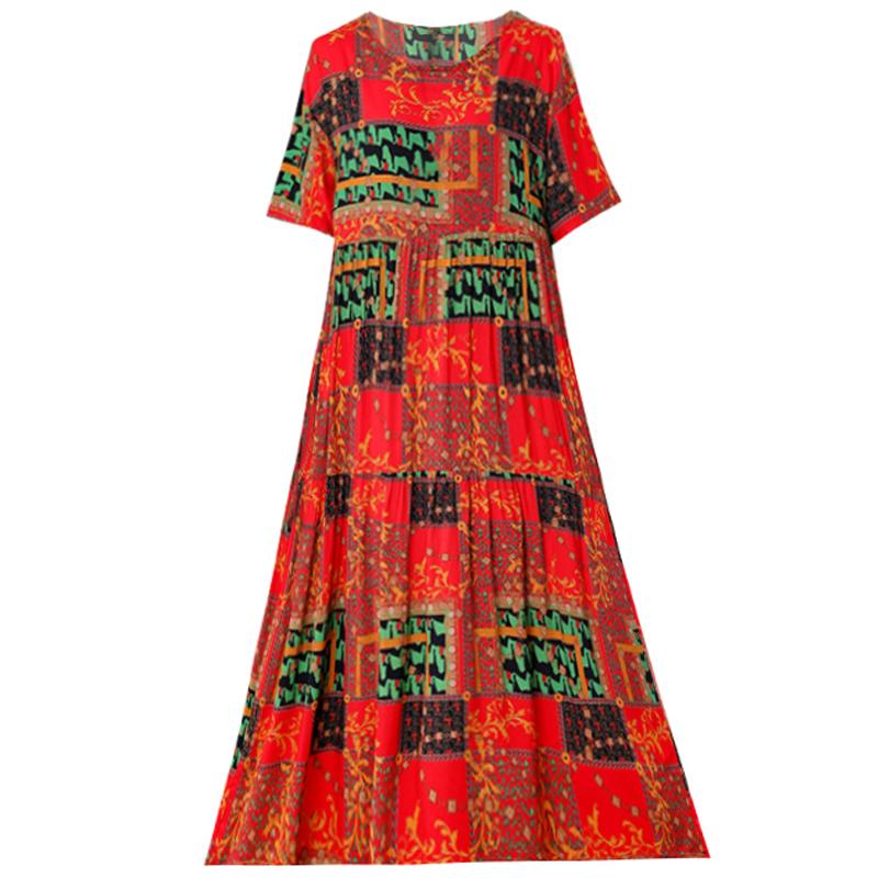 Plus Size Floral Dresses for Women  Oversize Loose Short Sleeve Summer Long Dress Middle-aged Women Summer Sundresses