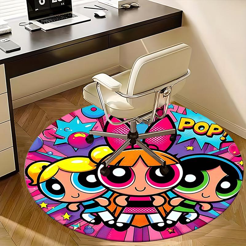 Powerpuff Girls, Chair Mat Round Rug Office Carpet, Non Slip, Suitable for Living Rooms, Bedrooms,Decor1205886a