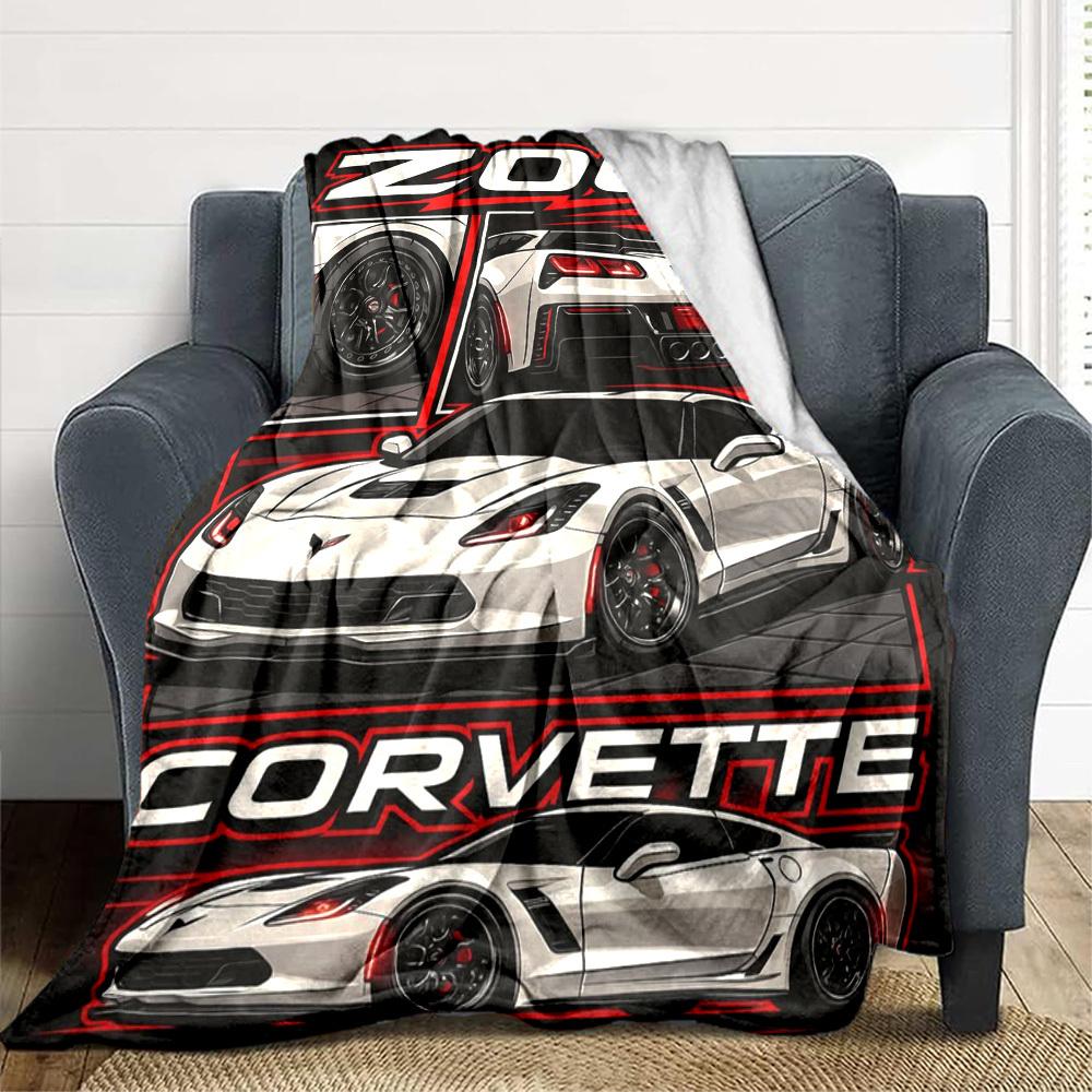 1pc Corvette Z06 Car Blanket Lightweight Flannel Blanket Throw Blanket For Sofa, Bed, Travel, Camping, Livingroom, Office, Couch