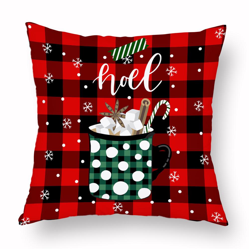 Red Plaid Elk Deep Forest Christmas Pillow Cover Home Sofa Cushion Cover