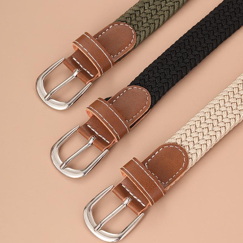 1Pc U Shape Buckle Elastic 100x2.5CM Unisex Belts Mens/Women Canvas Webbing Braided Imitation Leather