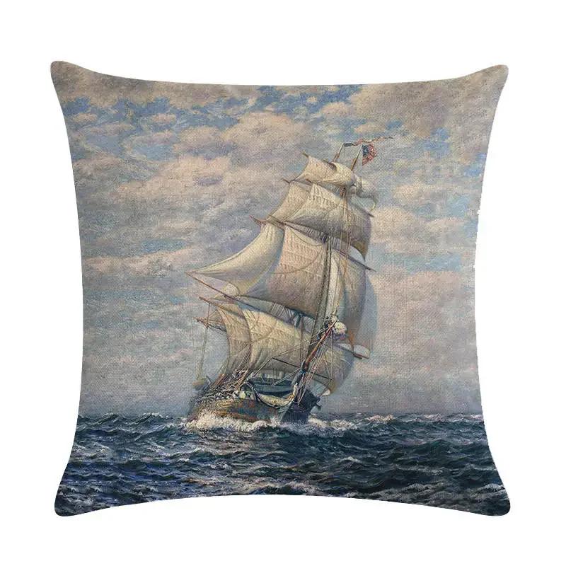 Home Decor Sailing Ships: Vintage Maritime Pillow Covers Pattern Cushion Cover Suitable For Sofa Bedroom Car Pillow Cover