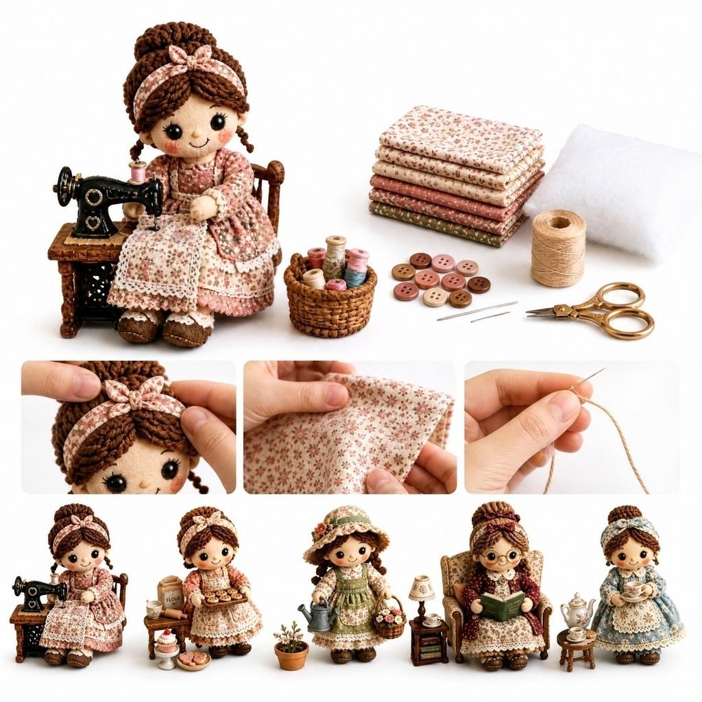 Kit Patchwork in Tessuto per Creare Bambole - Materiali da Cucito Fai da Te per Principianti