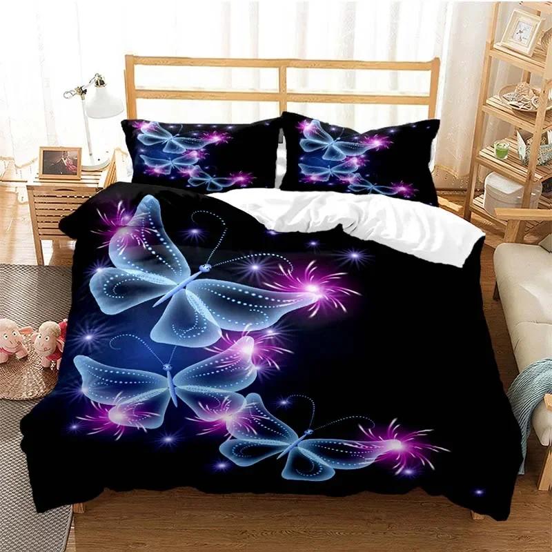 Purple Lavender Butterfly Comfortable Duvet Quilt Cover Pillowcase Bedding Set Children Bedroom Decoration Home Textile