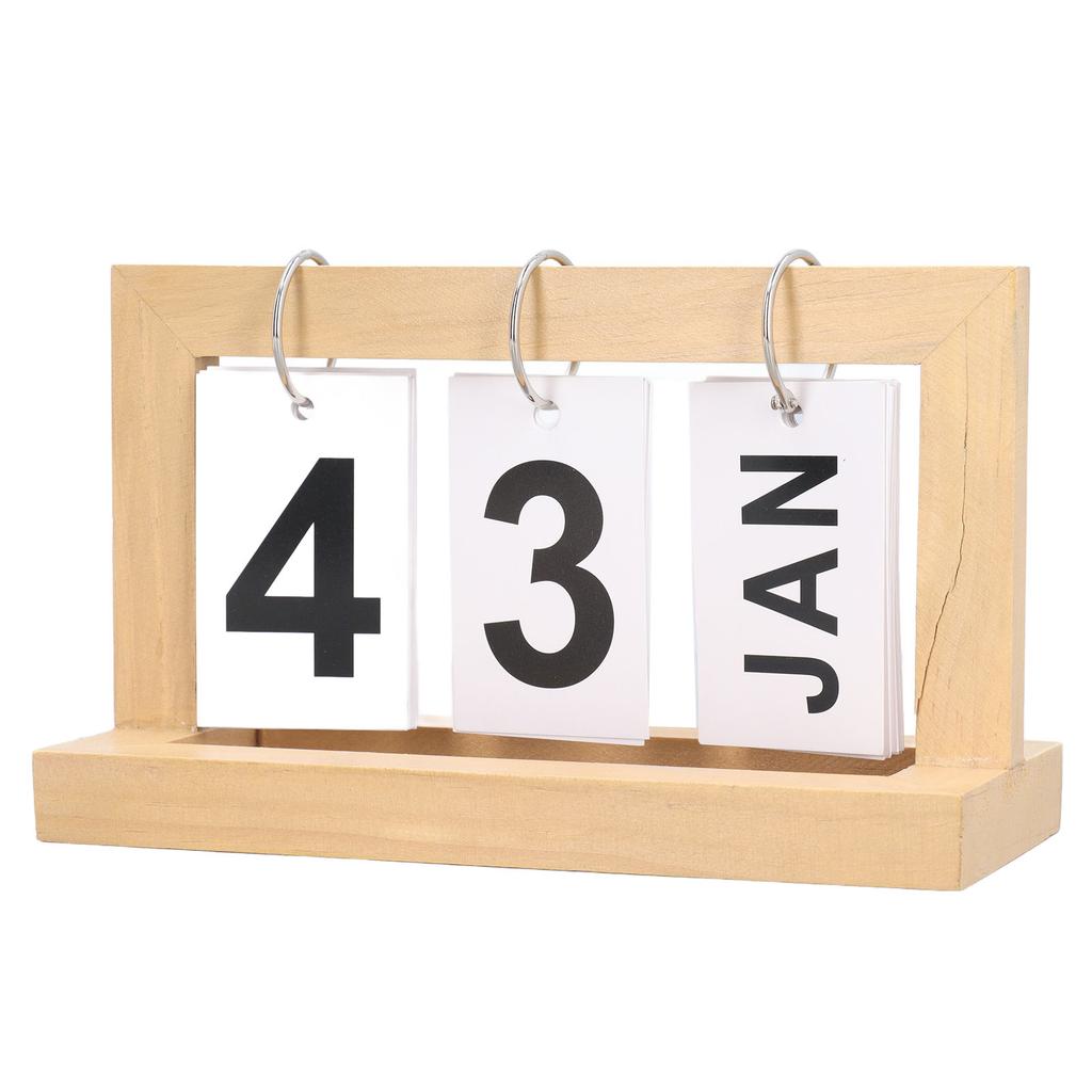 Standing Flip Wooden Desk Calendar Nordic Style Vintage Large Display Wooden Flip Calendar for
