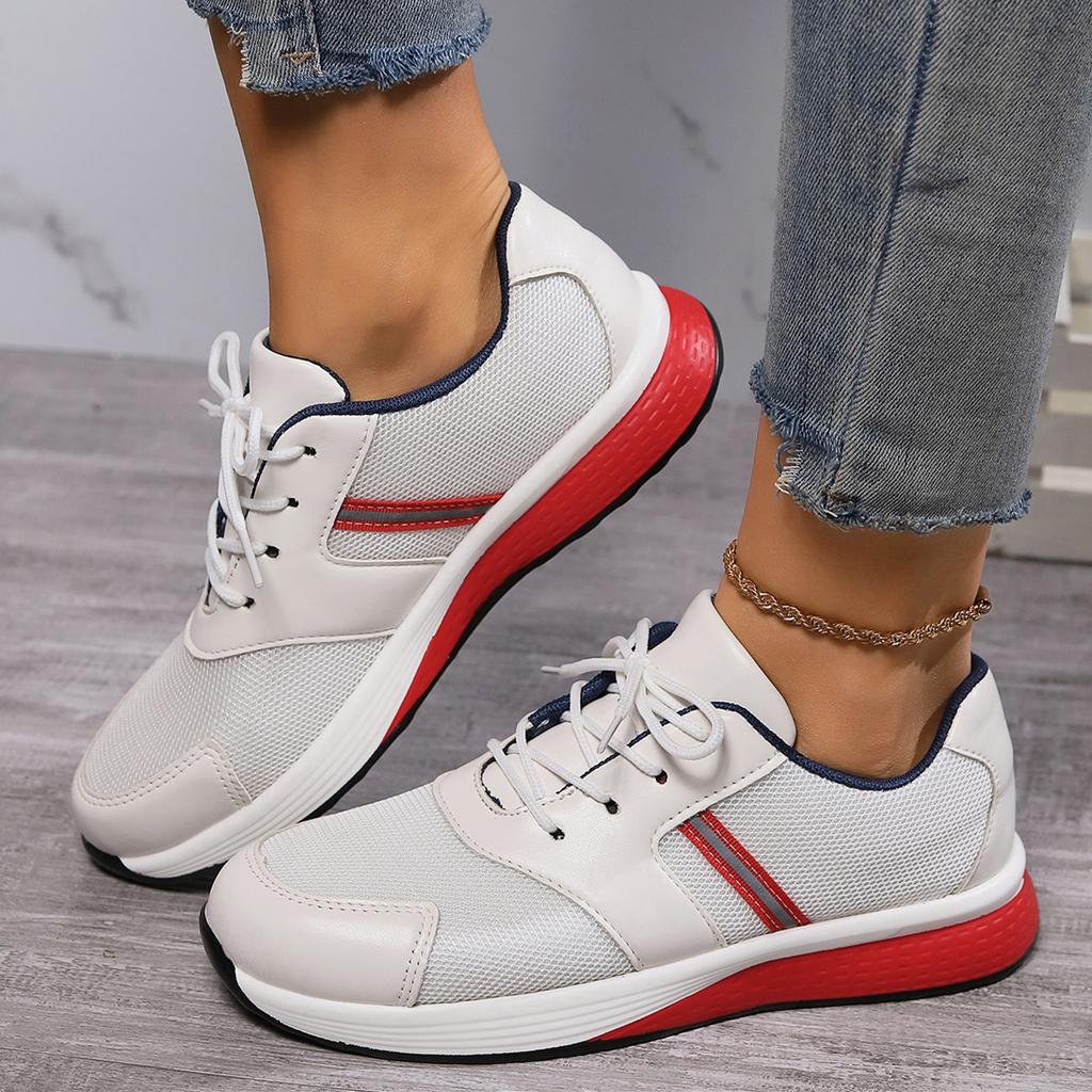 Flat Mixeds Colour Mesh Women Sneaker 2024 New Round Head Lace Up Casual Shoes for Women Lightweight Comfortable Running Shoes