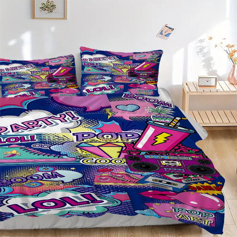 

3pcs Pop Art Duvet Cover Set - Includes 1 Duvet Cover and 2 Pillowcases, No Quilt Core, All-Season Home Decor yy251111016 135x200cm