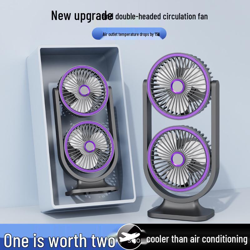 Dual-Head Electric USB Rechargeable Desktop Fan for Indoor and Outdoor Use