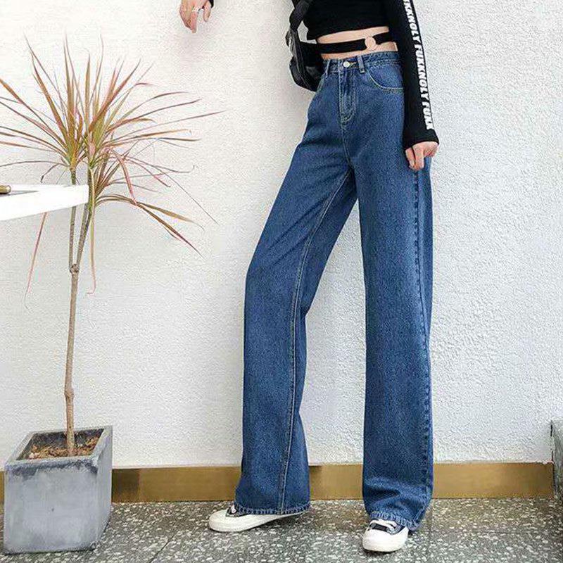 Jeans Blu Retro a Vita Alta da Donna - Pantaloni a Gamba Larga Snellenti per l'Estate