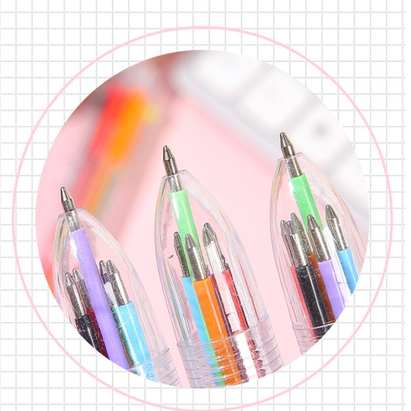 Cute Cartoon Multi-color 6-color Ballpoint Pen Press Pen Colorful Medium Oil Pen Stationery Switch Easily
