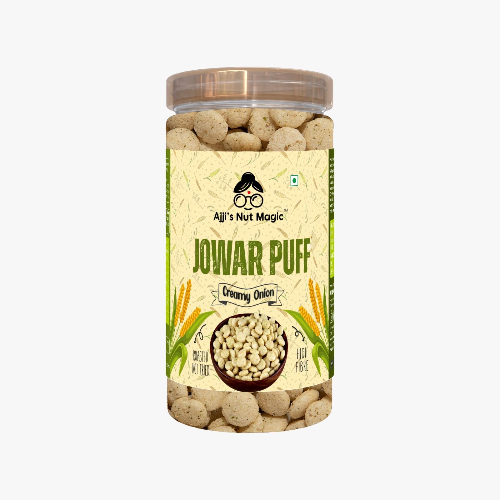 Ajji s Nut Magic Jowar puff with cream and onion 100gm| Healthy Roasted Namkeen Snacks | Crunchy, Tasty & Delicious | Natural High Protein Snacks