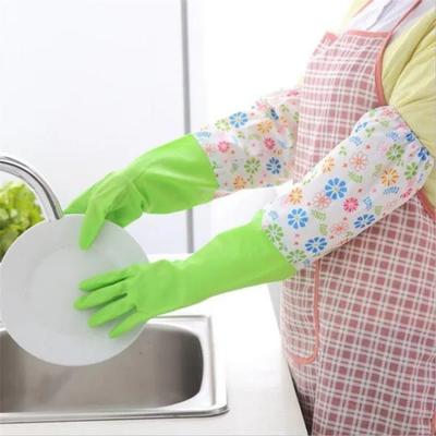 Cartoon Print Long Rubber Gloves Anti-skid Household Dish Washing Cleaning Glove