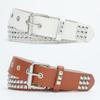 Punk Men'S Belt Metal Pyramid Square Bead Rivet Decorative Corn Buckle Hollow Belt Women