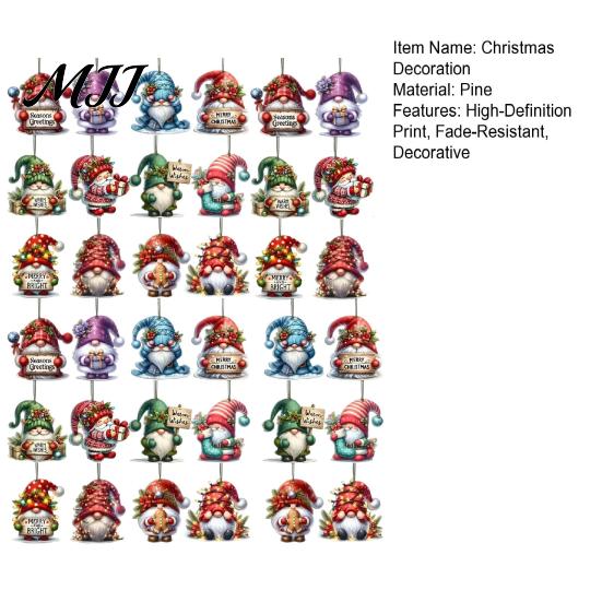 Decorative Wood Pieces for Holidays 12/24/36Pcs Christmas Gnome Ornaments, 2D Wooden Decorations Xmas Tree, Funny Festive Hanging Tags Gnomes