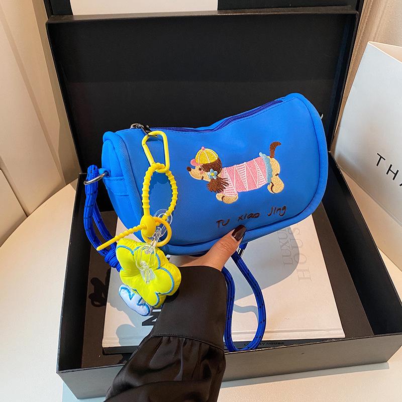 2025 New Cute Cartoon Dog Embroidery Dumpling Shoulder Bag - Lightweight, Colorful, Versatile