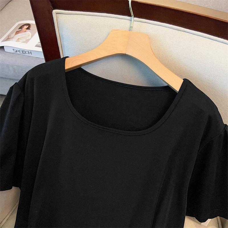 Plus Size Slimming Loose Short-Sleeve Mid-Length Dress - Women's Round Neck (Sizes 200/300/350-9111)