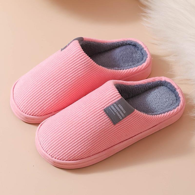 Pantoufles classiques en coton avec étiquette en tissu, Semelle soufflée à l'air, Pantoufles en coton antidérapantes pour la maison pour hommes et femmes, Chaussures post-partum, Pantoufles en fourrure