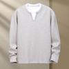 Men's Autumn Winter Pullover Contrasting Color Fake Two-piece Round Neck Long-sleeved Casual Fashion Shirt T-shirt Top