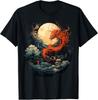 Japanese Aesthetic Dragon Waves Moon Vintage T-shirt Size S-5XL Unisex T-Shirt