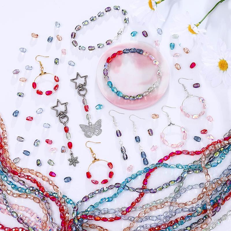 10 Colors 6x8mm Faceted Glass Beads Loose Craft Spacer Beads for DIY Jewelry Bracelet Necklace Earring Keychain Making Crafts