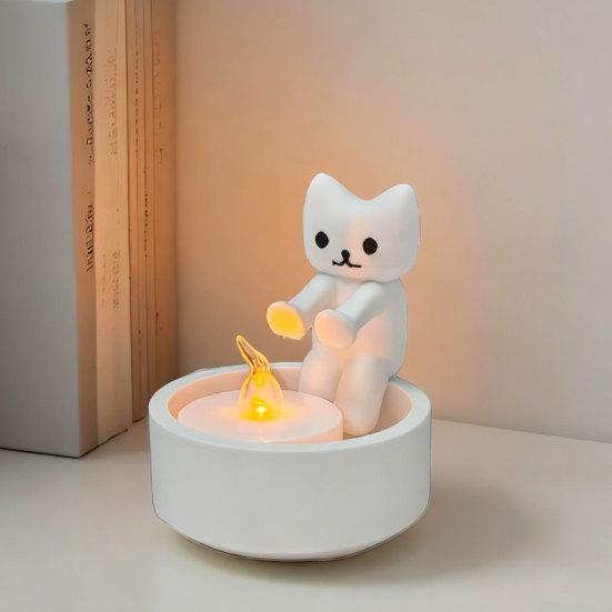 Cute Cat Candle Holder 3D Printed Tealight Candle Holder White Kitten Candle Light