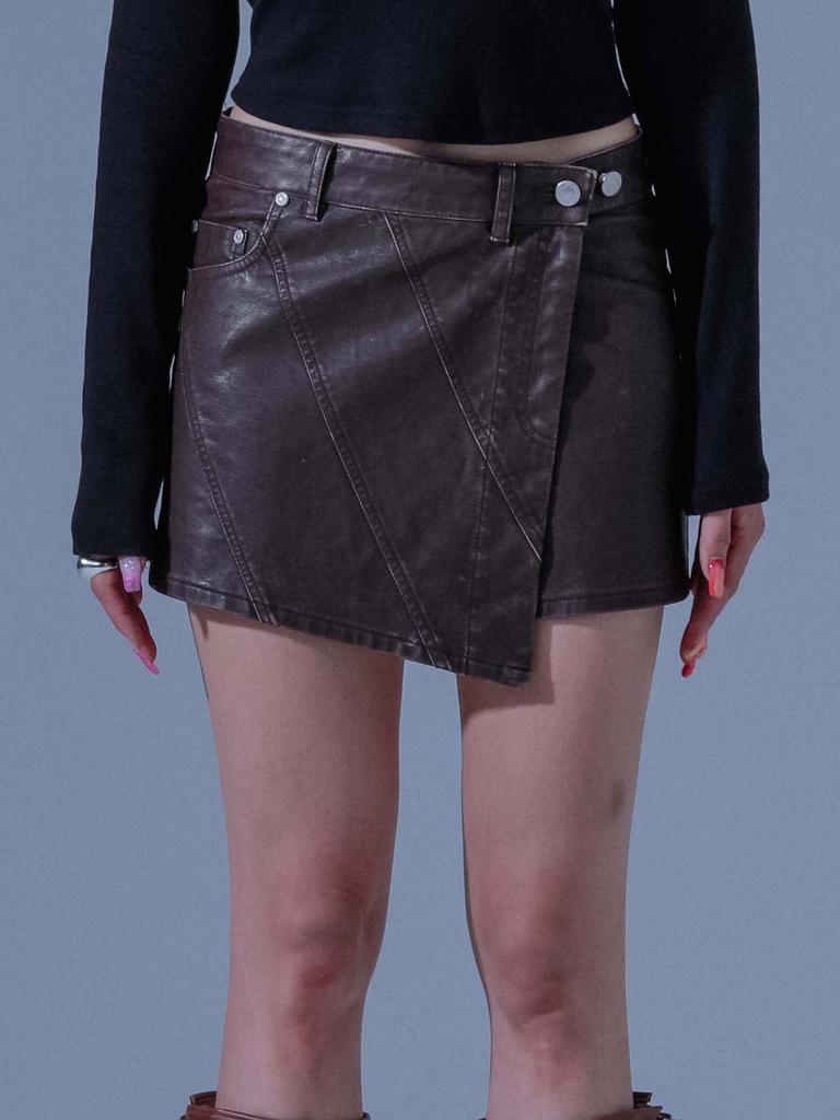 DILETTANTISME Pigment Vintage Vegan Leather Wrap Skirt (Br)