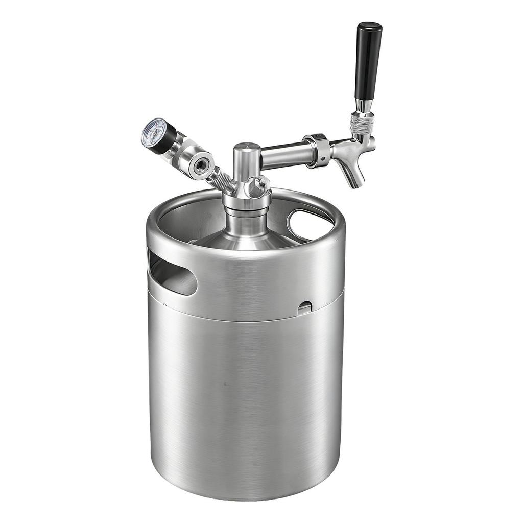 4L Mini Keg, Pressurized Growler Tap System, 304 Stainless Steel Beer Kit, with Co2 Regulator, Self-Closing Faucet, Keeps Fresh and Carbonation for