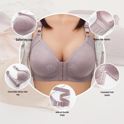 Plus Size Wire-Free Front Buckle Breathable Bra with Side Support