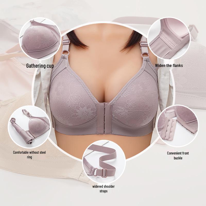 Plus Size Wire-Free Front Buckle Breathable Bra with Side Support