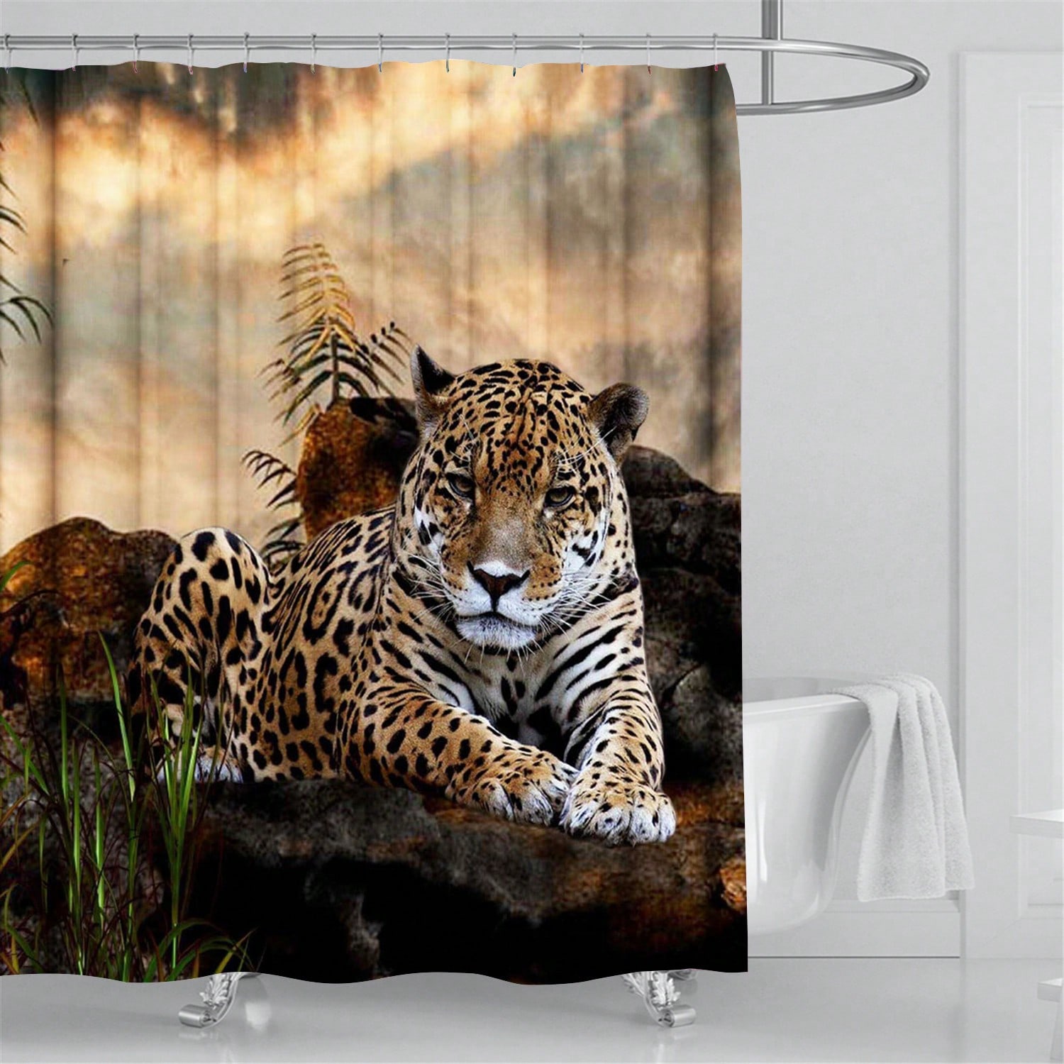 

Wild Jaguar Shower Curtain: Embrace The Bold Design, Soft Fabric, And Nature Vibes For Your Adventurous Bathroom W60H190(CM)-1 Pcs