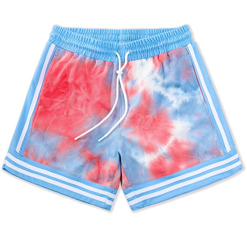 Męskie spodenki do biegania w stylu tie-dye, kolorowe, z hawajskim nadrukiem, spodnie plażowe z kieszeniami, codzienne spodenki sportowe, odzież treningowa