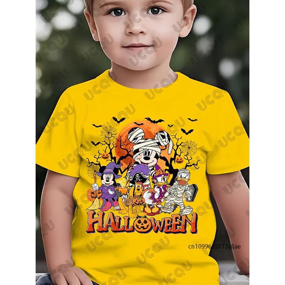 Хелловін Disney Сімейний Принт Міккі Маус Дитяча Бавовняна Футболка Літні Футболки з Коротким Рукавом Повсякденний Вуличний Стиль Дитячі/Дорослі Топи