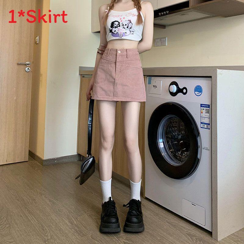 Denim Skirt A Line High Waist Slim Fit With Vintage Wash For Casual Wear
