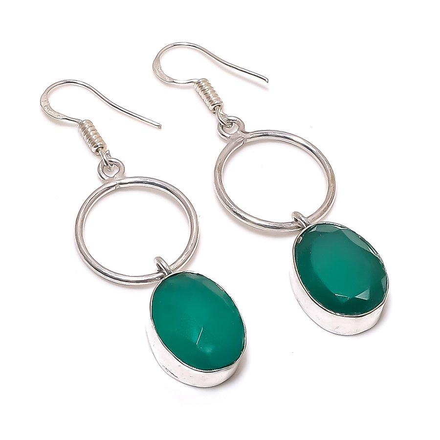 

Natural Emerald(Simulated) 925 Sterling Silver Jewelry Earring 2.21 M8k58