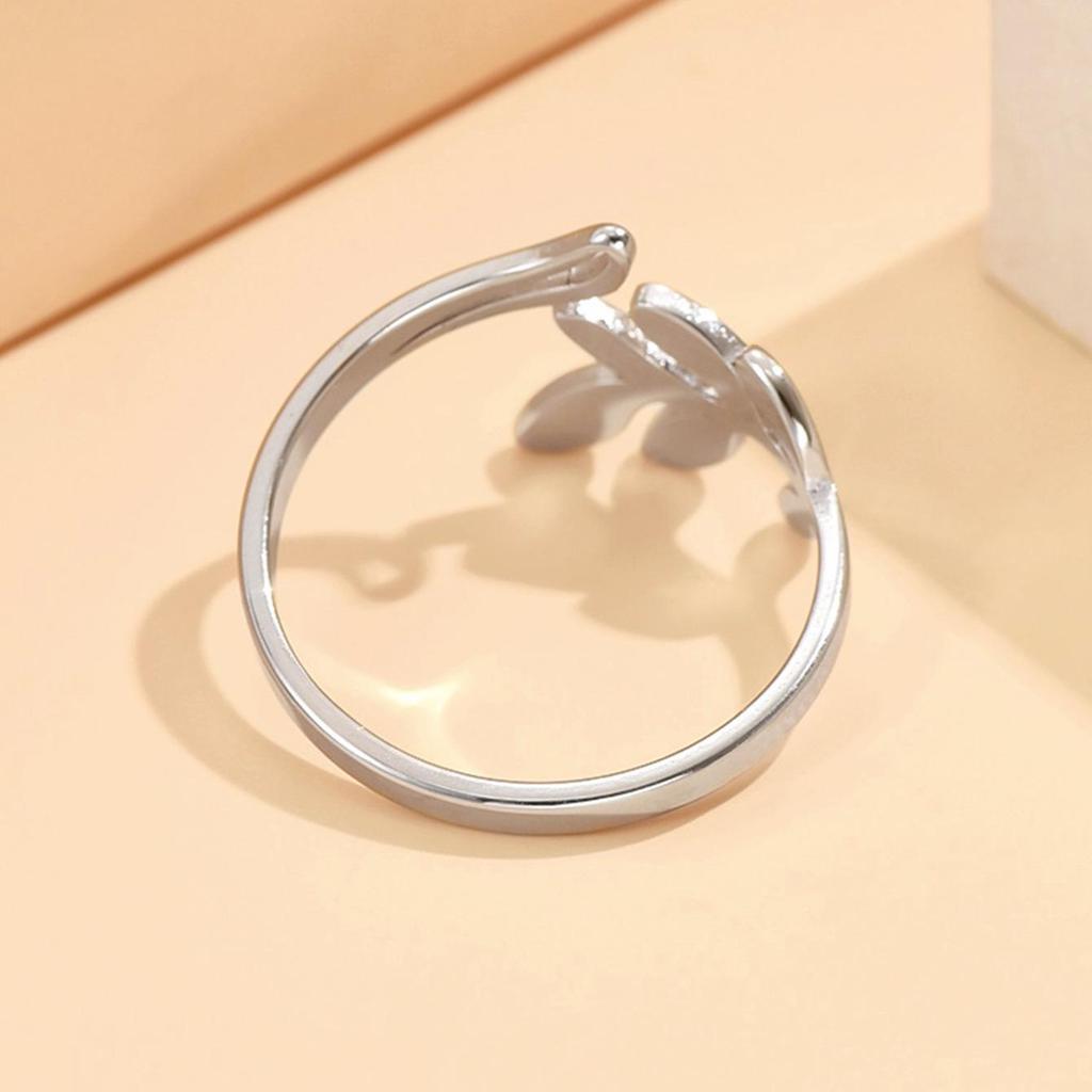 Elegant Adjustable Mori Style Leaf Ring for Girls - Fashionable Stainless Steel Design